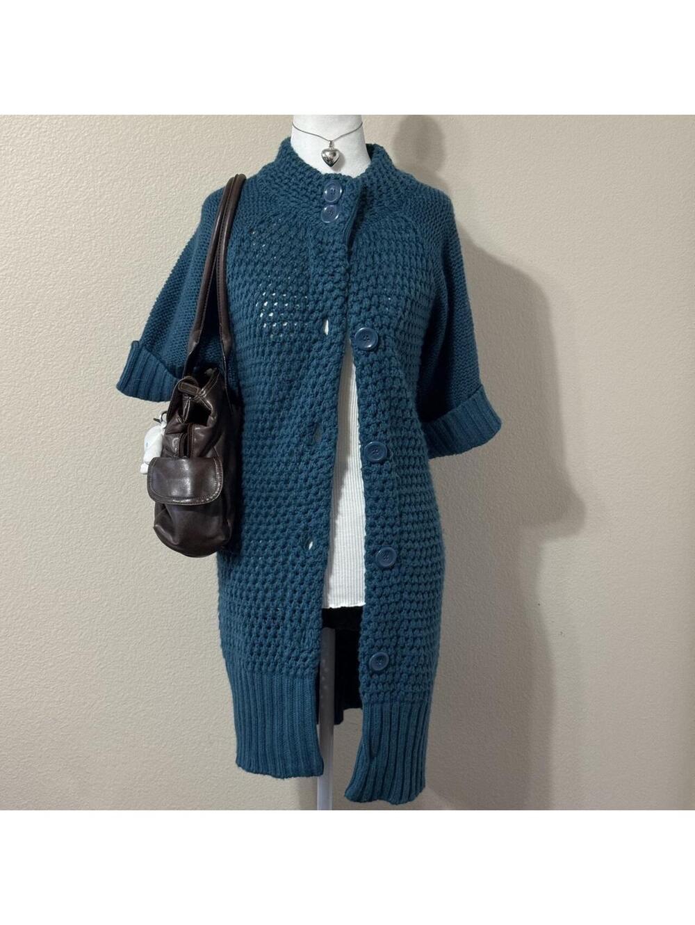 ੈ✩‧₊˚y2k turquoise blue crochet knit button front cardigan